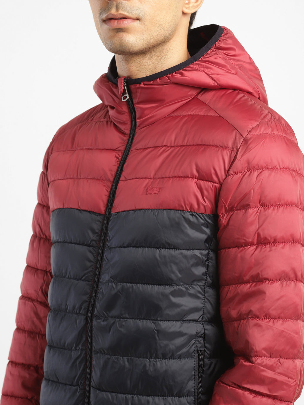 Red hooded hot sale jacket men's