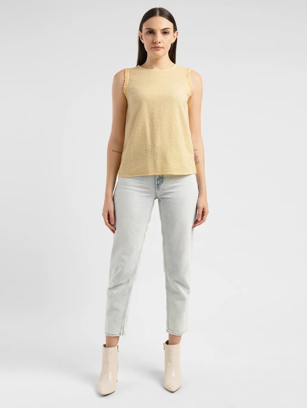 Women's Solid Yellow Round Neck Top