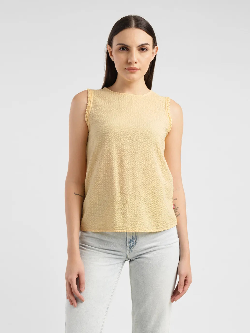 Women's Solid Yellow Round Neck Top