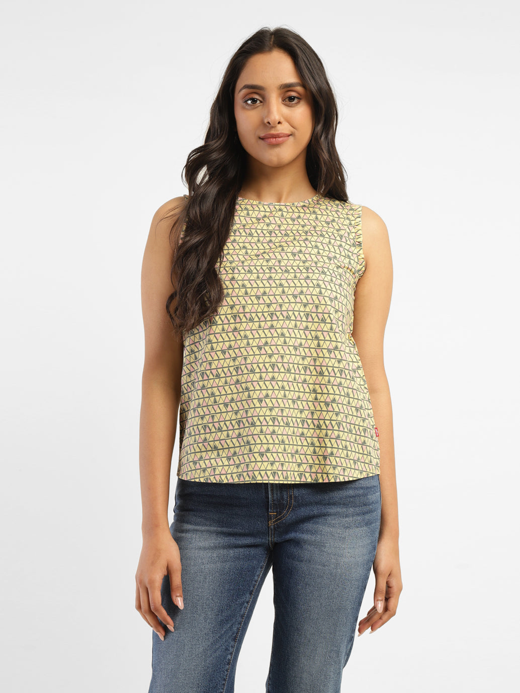 Women's Geometric Yellow Round Neck Top