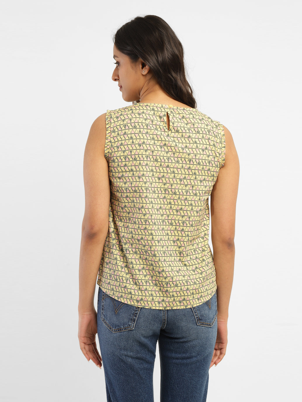 Women's Geometric Yellow Round Neck Top