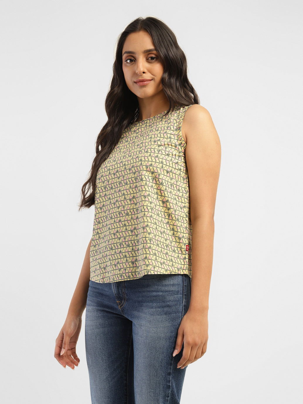 Women's Geometric Yellow Round Neck Top