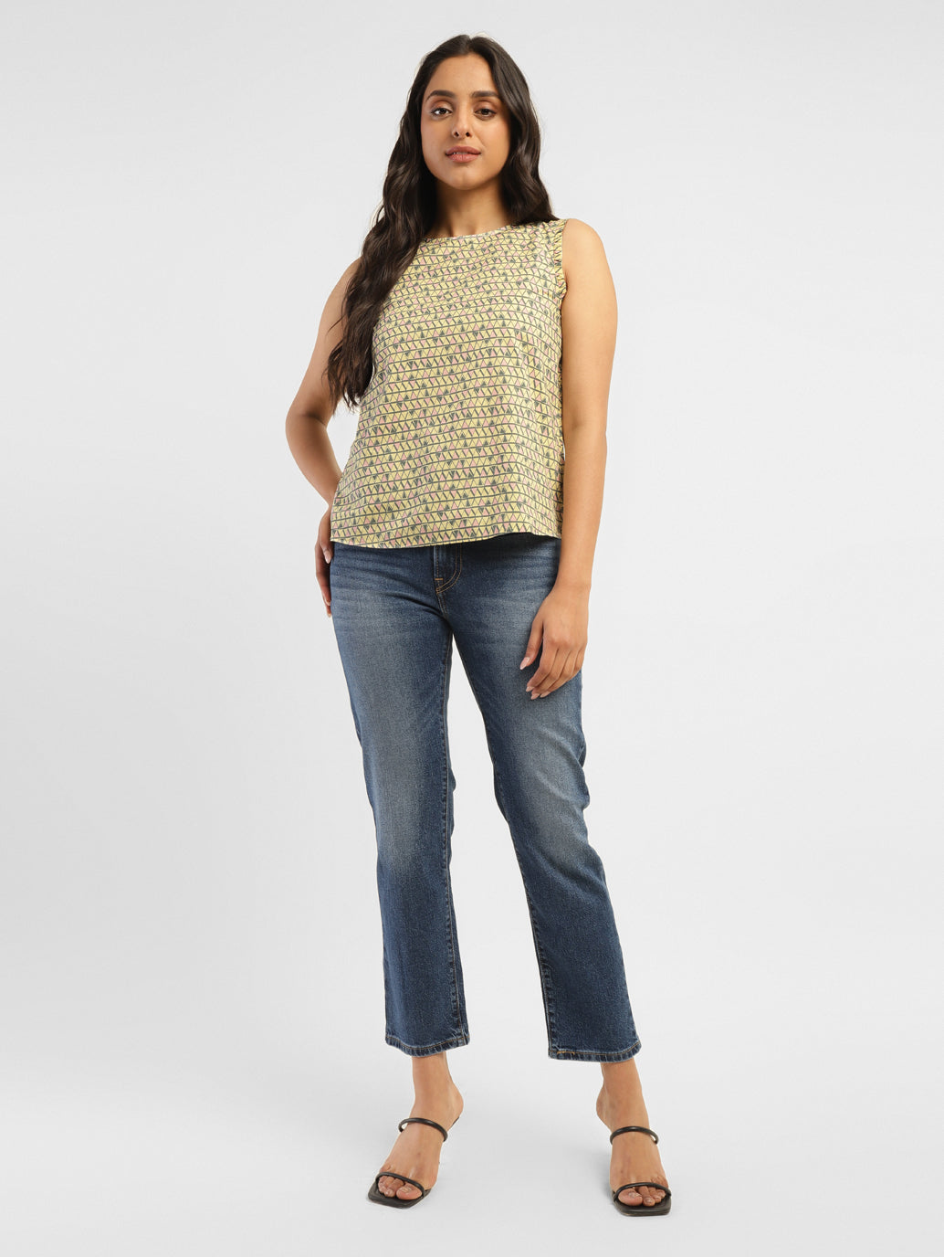 Women's Geometric Yellow Round Neck Top