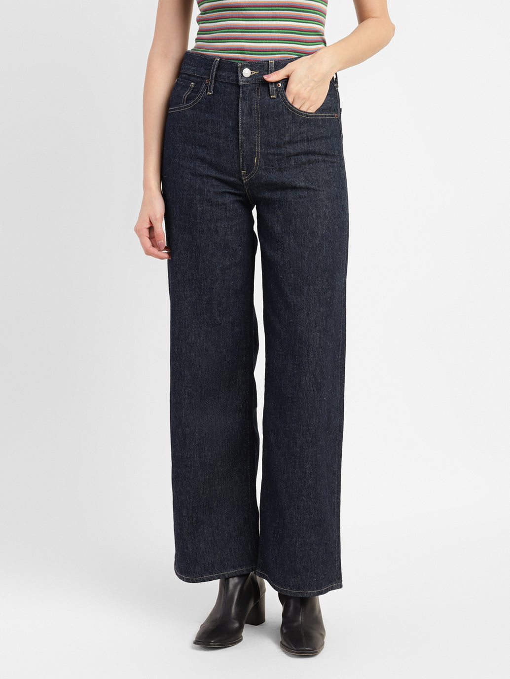 Women's Navy Blue Mile High Wide Leg Fit High Rise Jeans