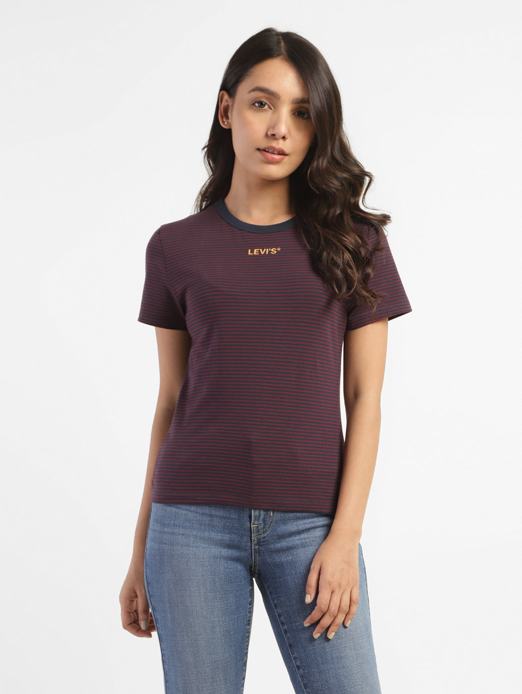 Women's Striped Slim Fit T-shirt Purple