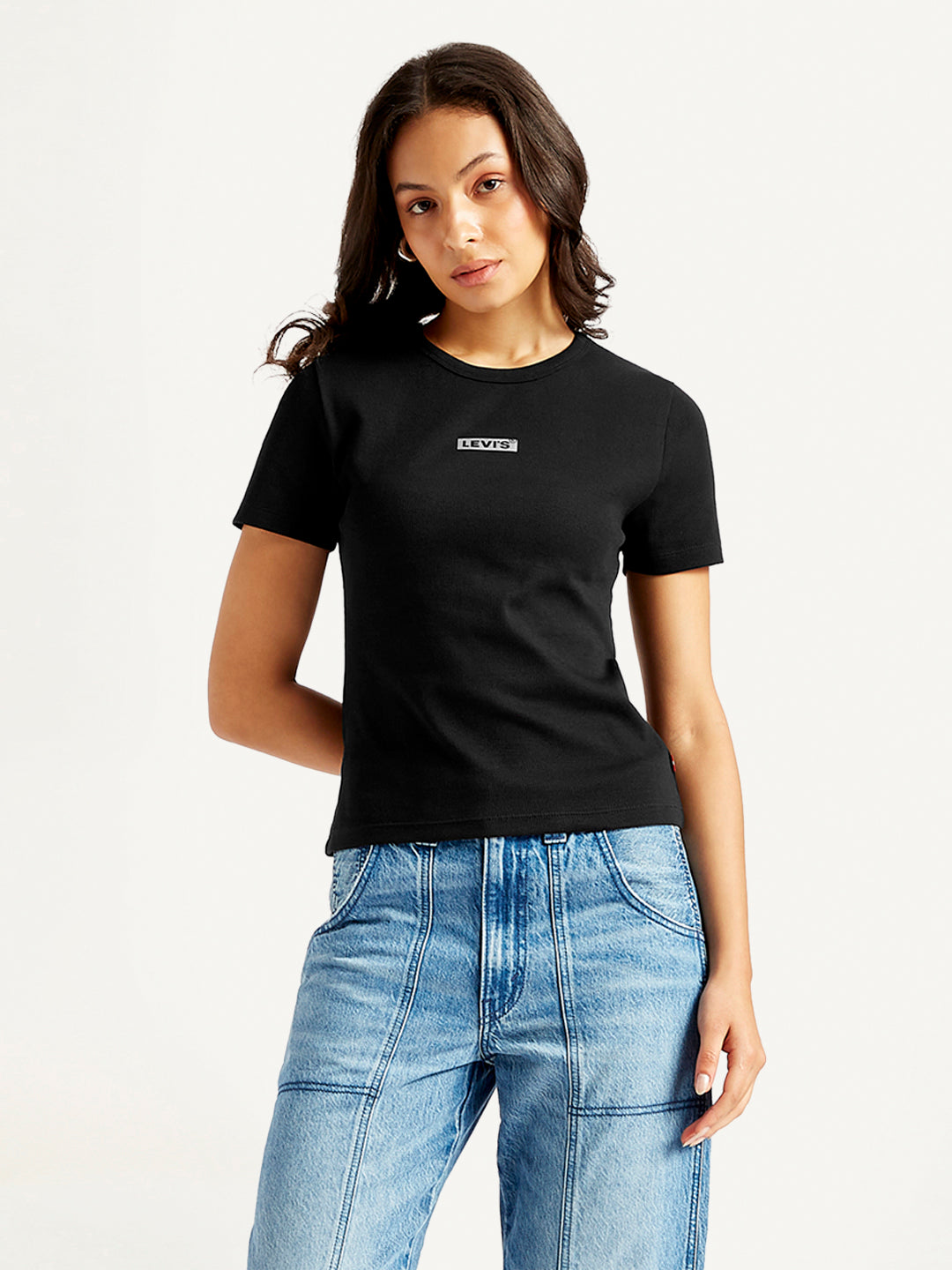 Women's Solid Crew Neck Ribbed T-Shirt