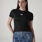 Women's Brand Logo Black Slim Fit Ribbed T-shirt - Styleshot View