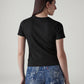 Women's Brand Logo Black Slim Fit Ribbed T-shirt - Back View