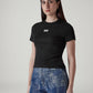 Women's Brand Logo Black Slim Fit Ribbed T-shirt - Side View
