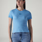 Women's Brand Logo Light Blue Slim Fit Ribbed T-shirt - Front View