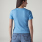 Women's Brand Logo Light Blue Slim Fit Ribbed T-shirt - Back View