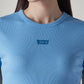 Women's Brand Logo Light Blue Slim Fit Ribbed T-shirt - Detail View