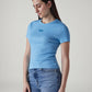 Women's Brand Logo Light Blue Slim Fit Ribbed T-shirt - Side View