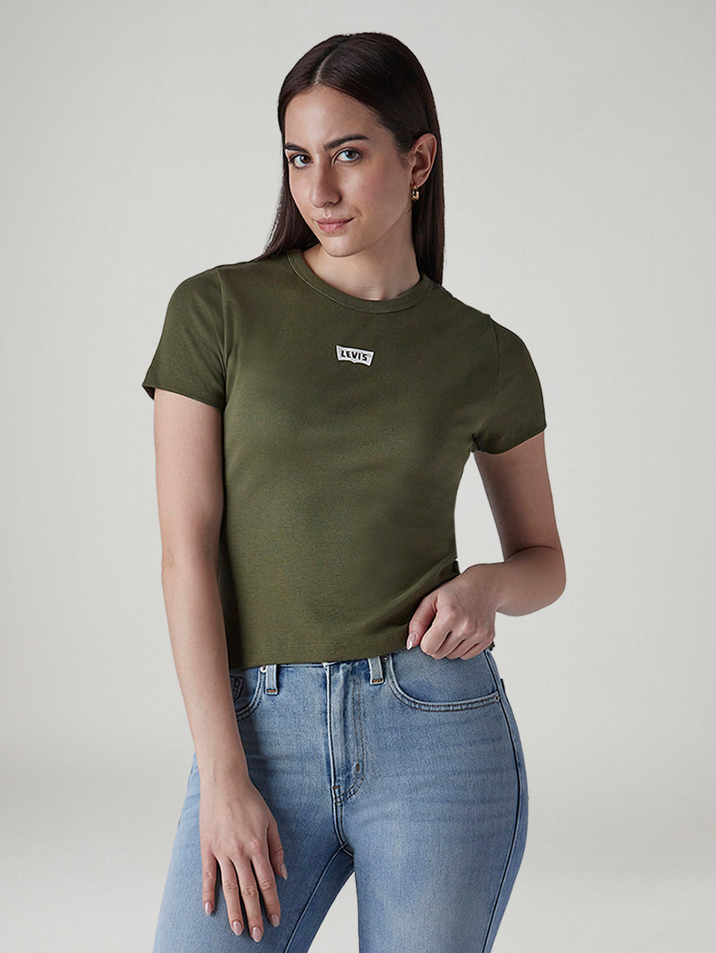 Women's Brand Logo Slim Fit Ribbed T-shirt