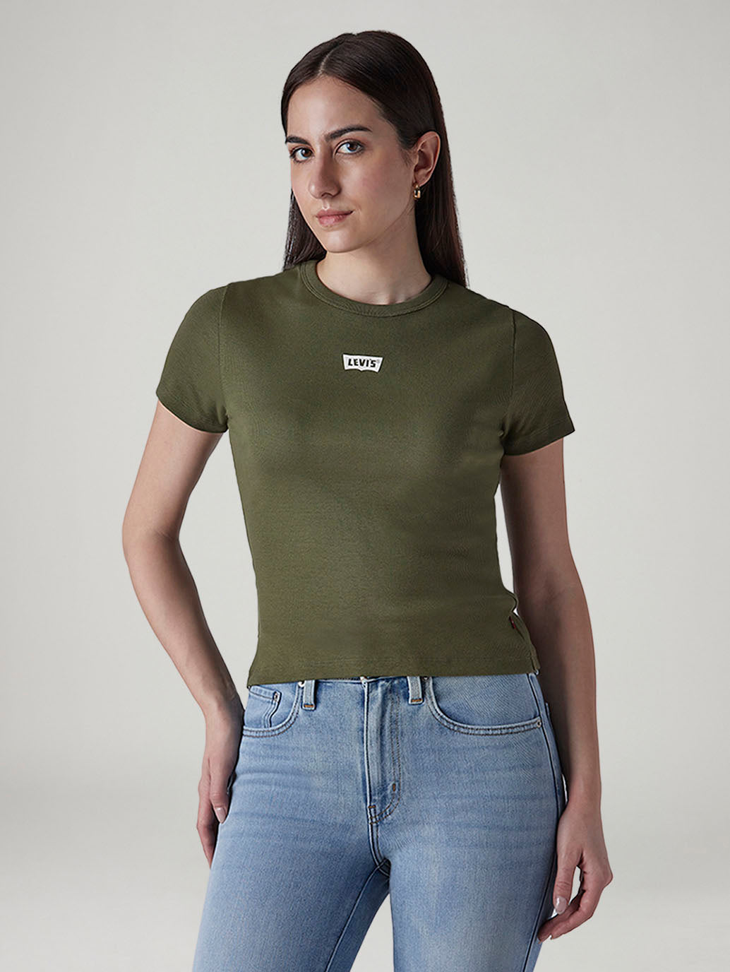 Women's Brand Logo Slim Fit Ribbed T-shirt - 20 View