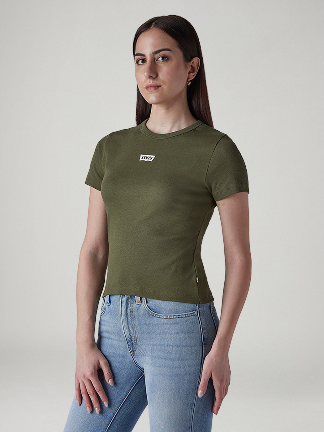 Women's Brand Logo Slim Fit Ribbed T-shirt - 20 View