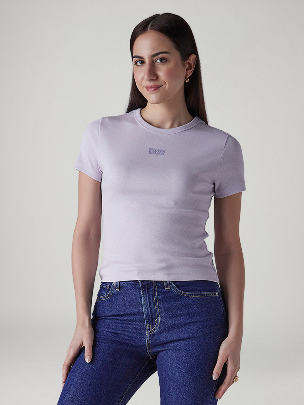 Women's Brand Logo Lavender Slim Fit Ribbed T-shirt