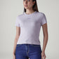 Women's Brand Logo Lavender Slim Fit Ribbed T-shirt - Front View