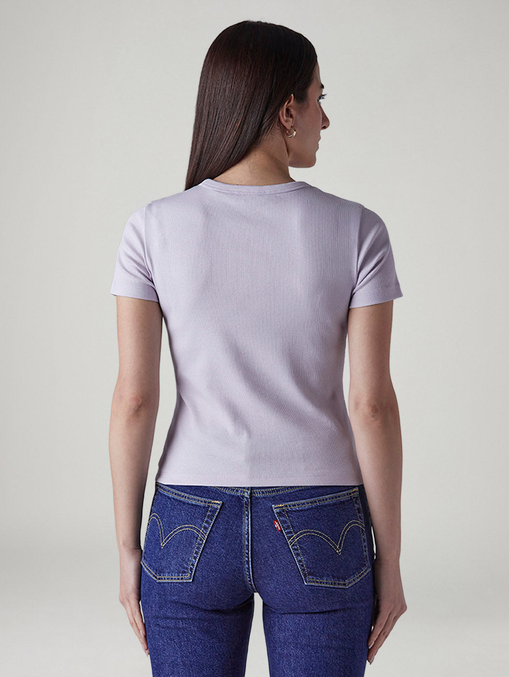 Women's Brand Logo Lavender Slim Fit Ribbed T-shirt - Back View