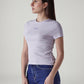 Women's Brand Logo Lavender Slim Fit Ribbed T-shirt - Side View