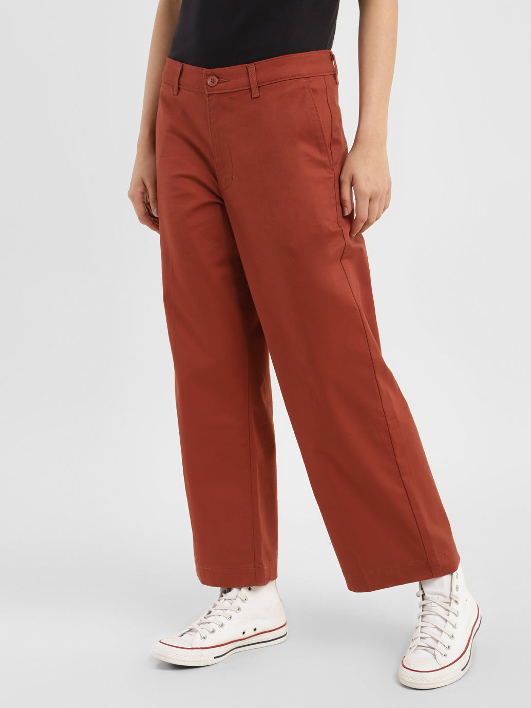 Women's Mid Rise Brown Loose Fit Trousers