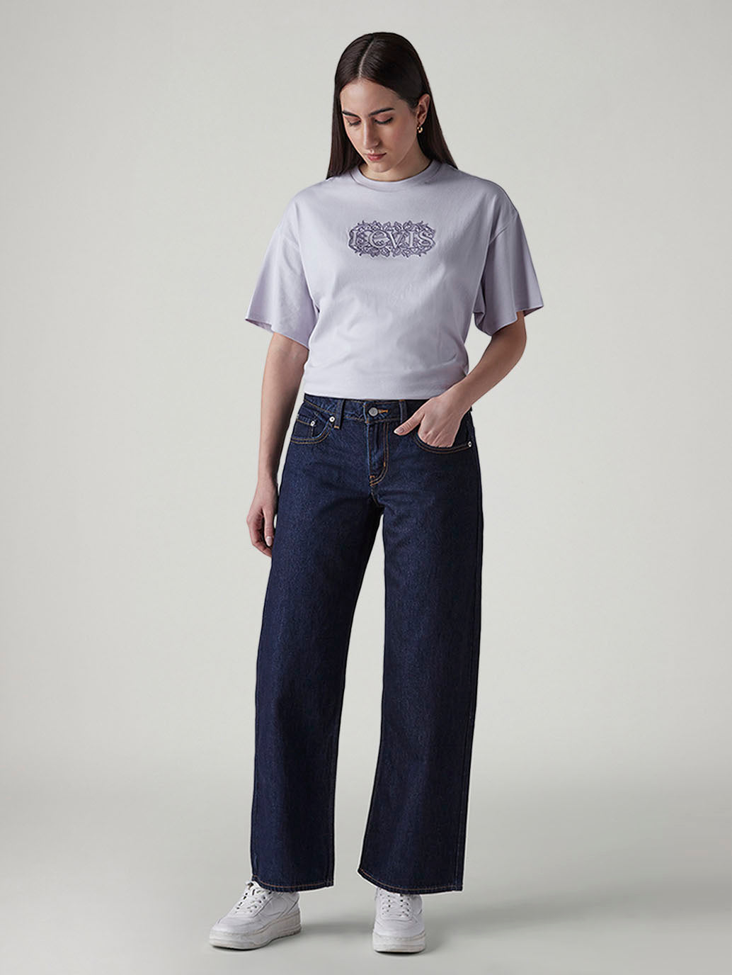 Women's Dark Indigo Loose Fit Low Rise Jeans
