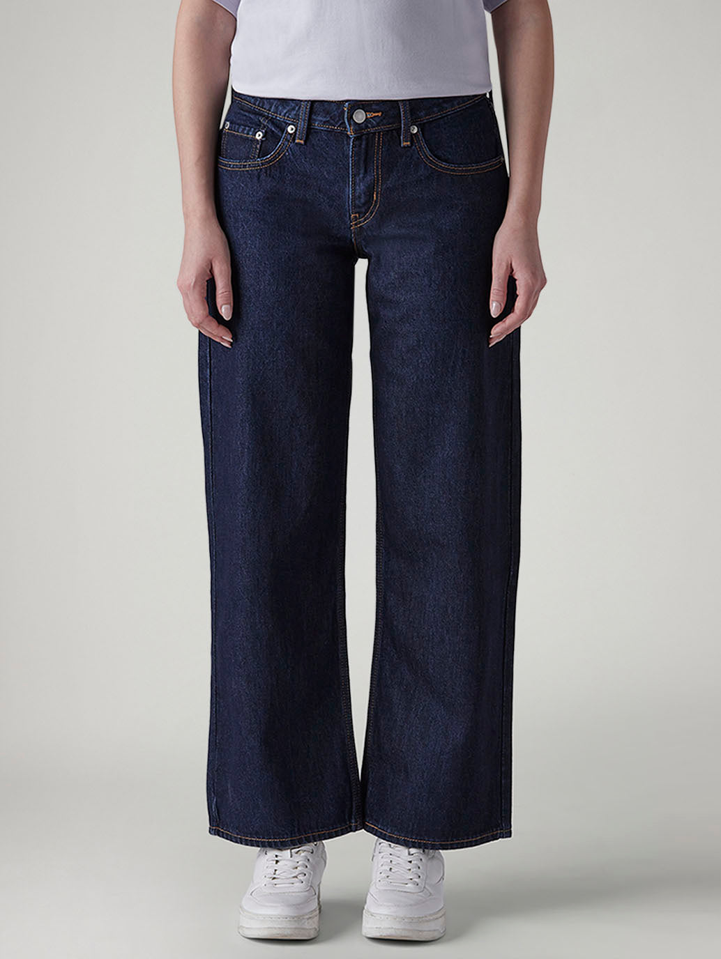 Women's Dark Indigo Loose Fit Low Rise Jeans - Front View