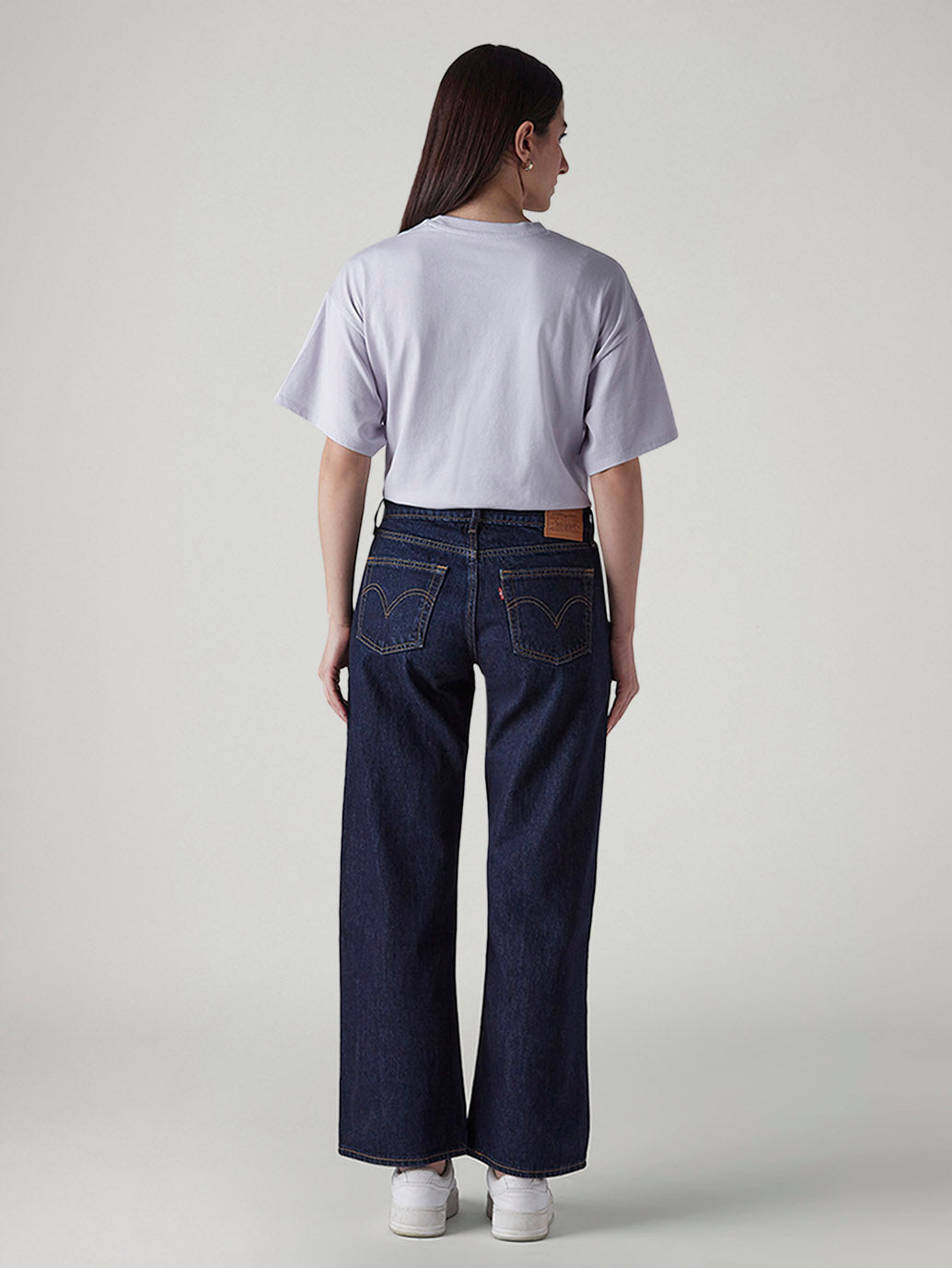Women's Dark Indigo Loose Fit Low Rise Jeans - Back View