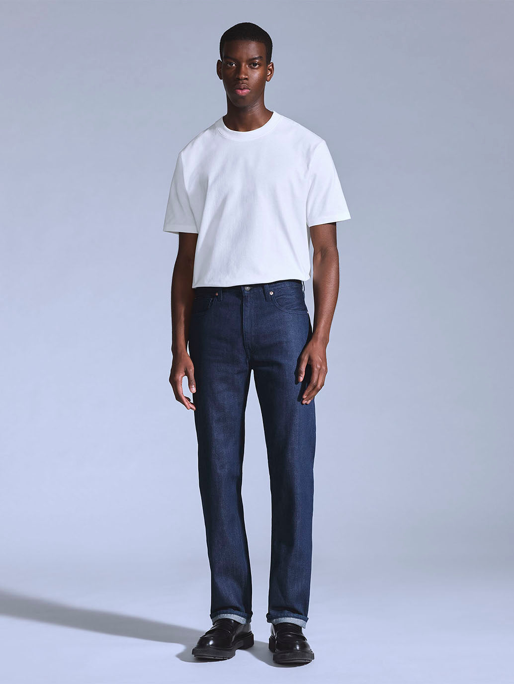 Men's 505 Dark Blue Straight Fit Mid Rise Jeans - Front View