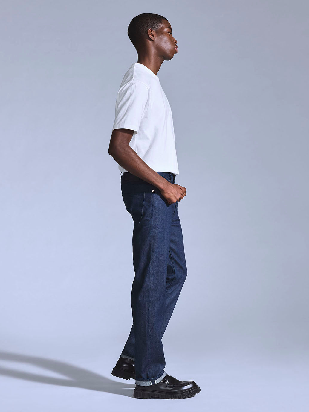 Men's 505 Dark Blue Straight Fit Mid Rise Jeans - Side View