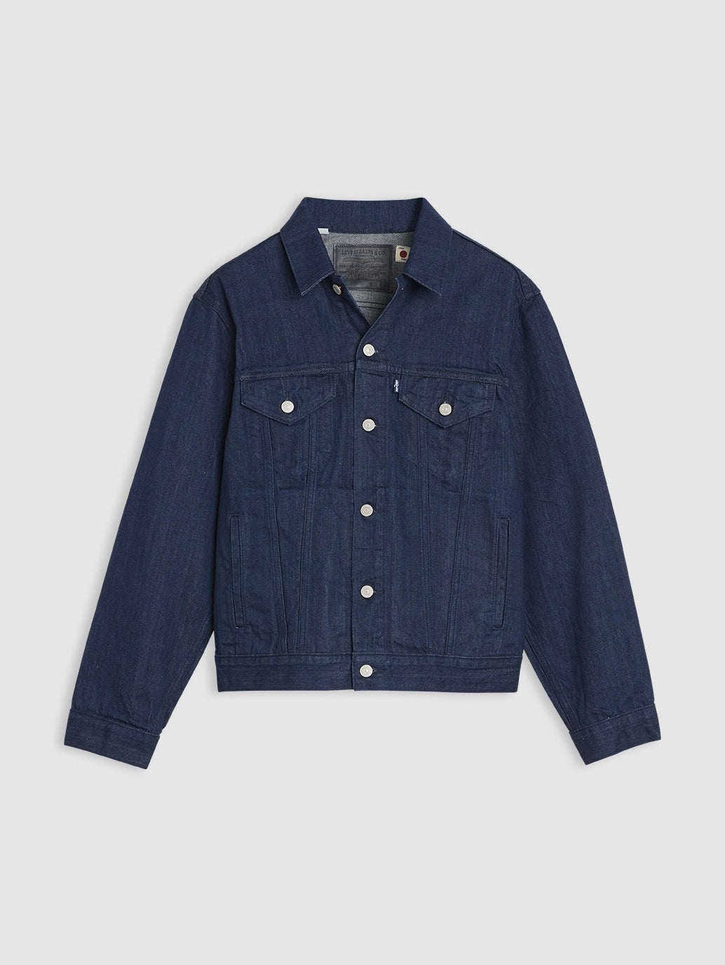 Men's Solid Dark Blue Trucker Jacket - FlatLay View