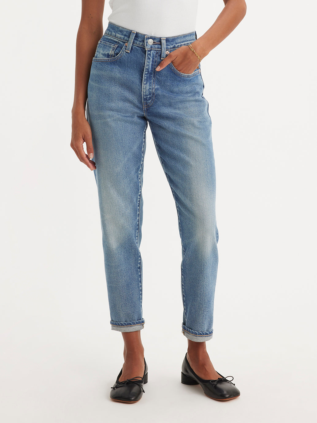 Women's Blue Loose Fit High Rise Boyfriend Jeans