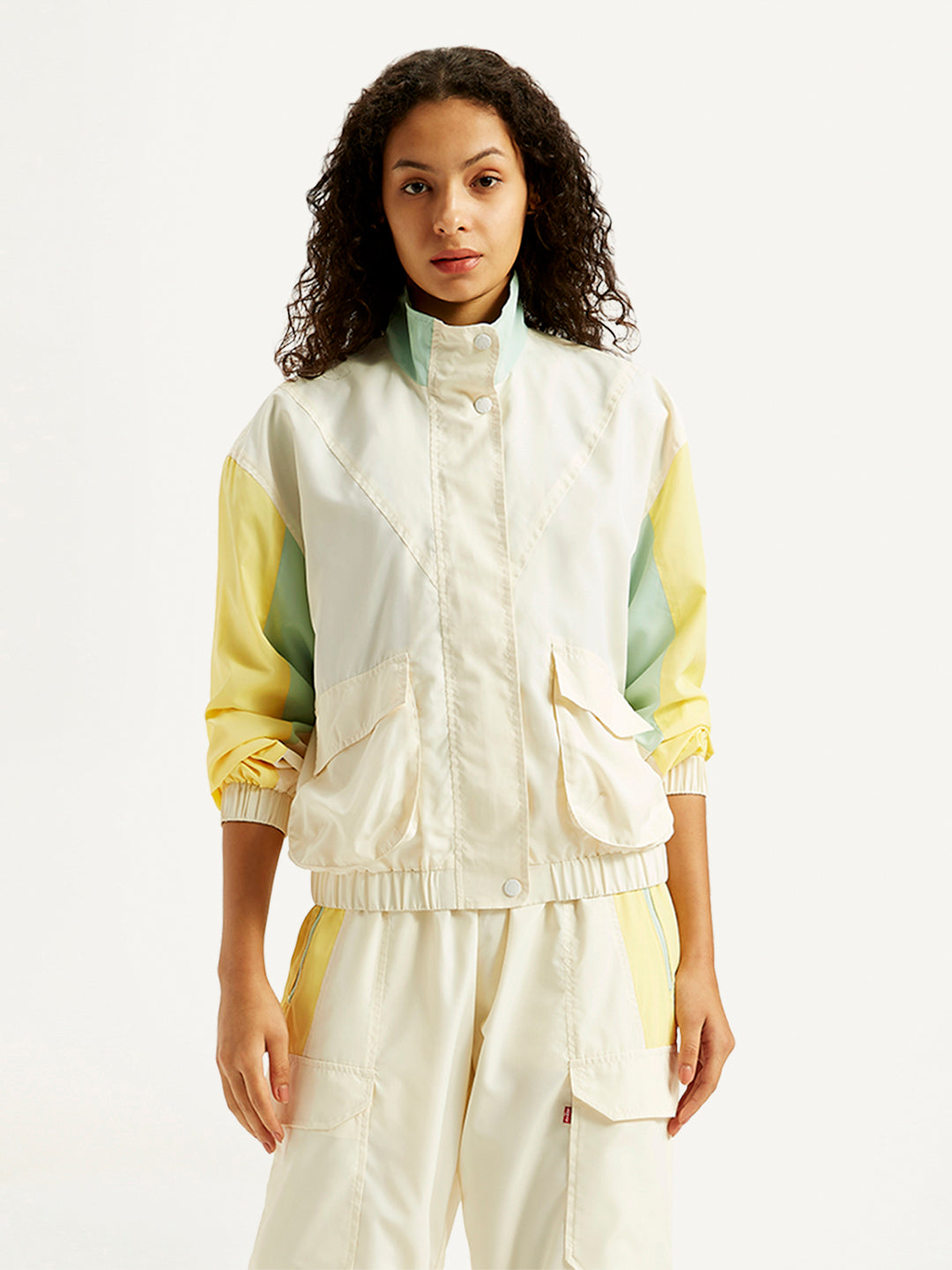 Example Colorblock White Women's Colorblock White High Neck Jacket – Levis India Store