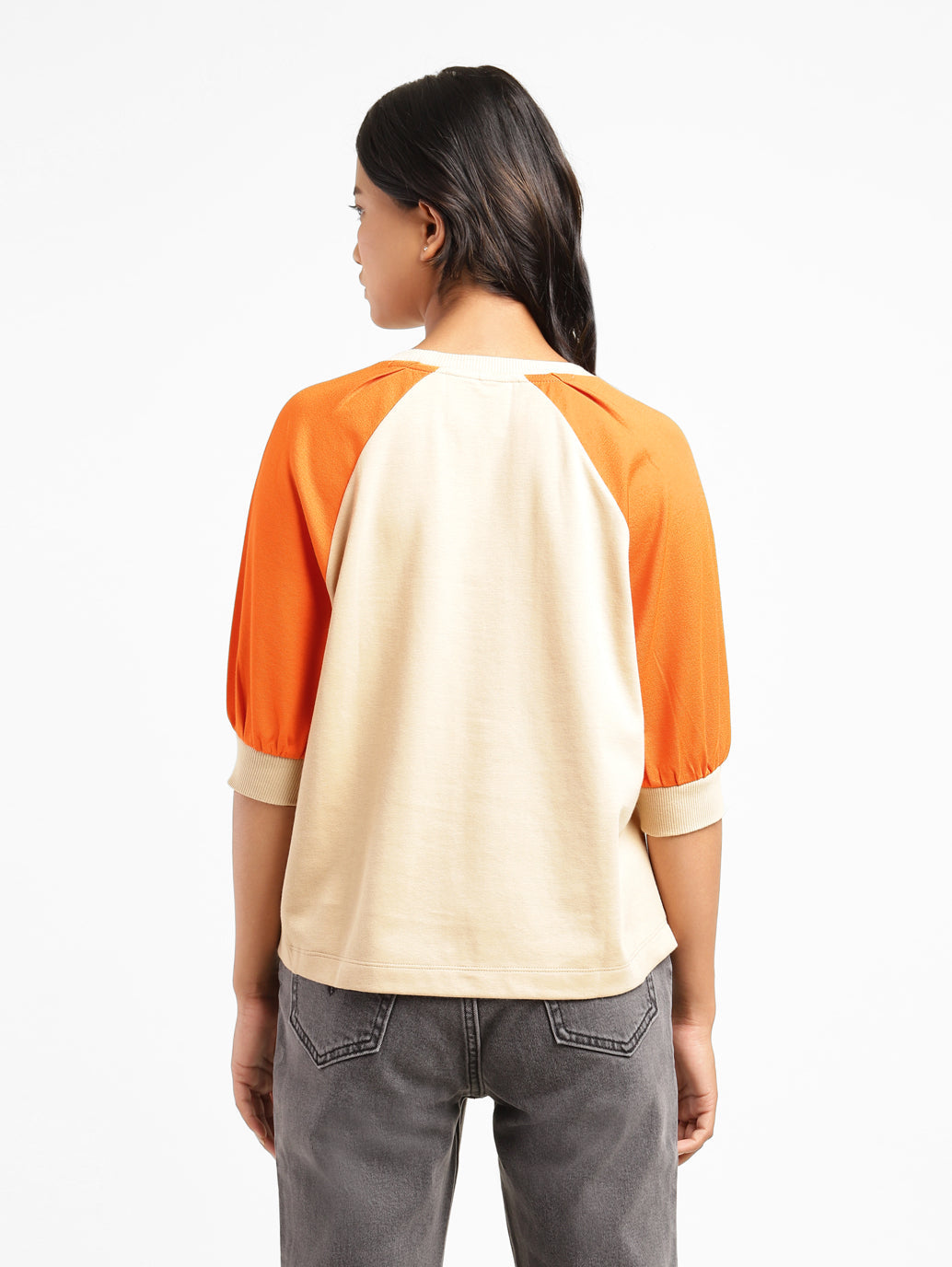 Levi's x Deepika Padukone Colorblock Cream Crew Neck Tops