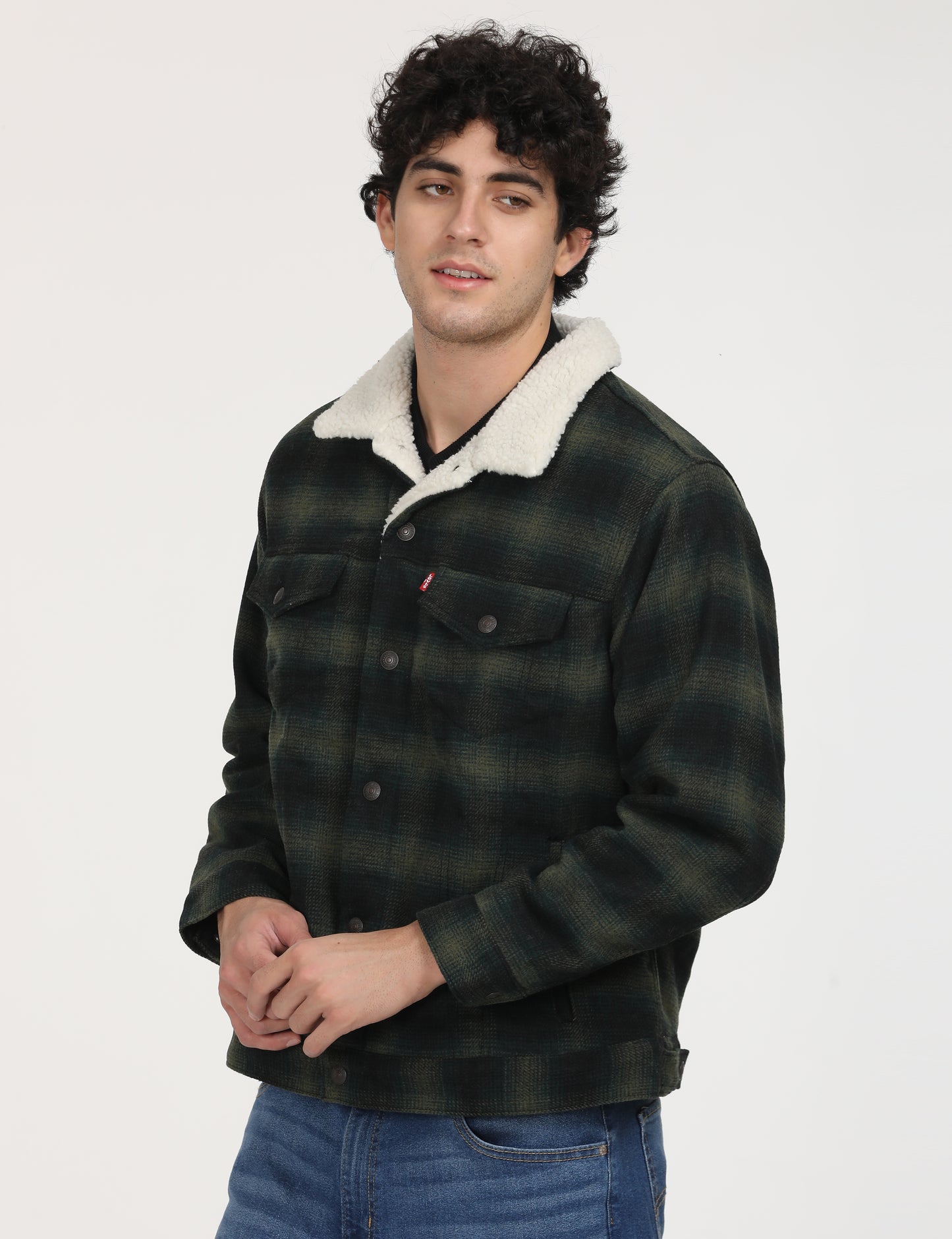 Men's Checkered Green Spread Collar Tailored Jacket - RightSide View