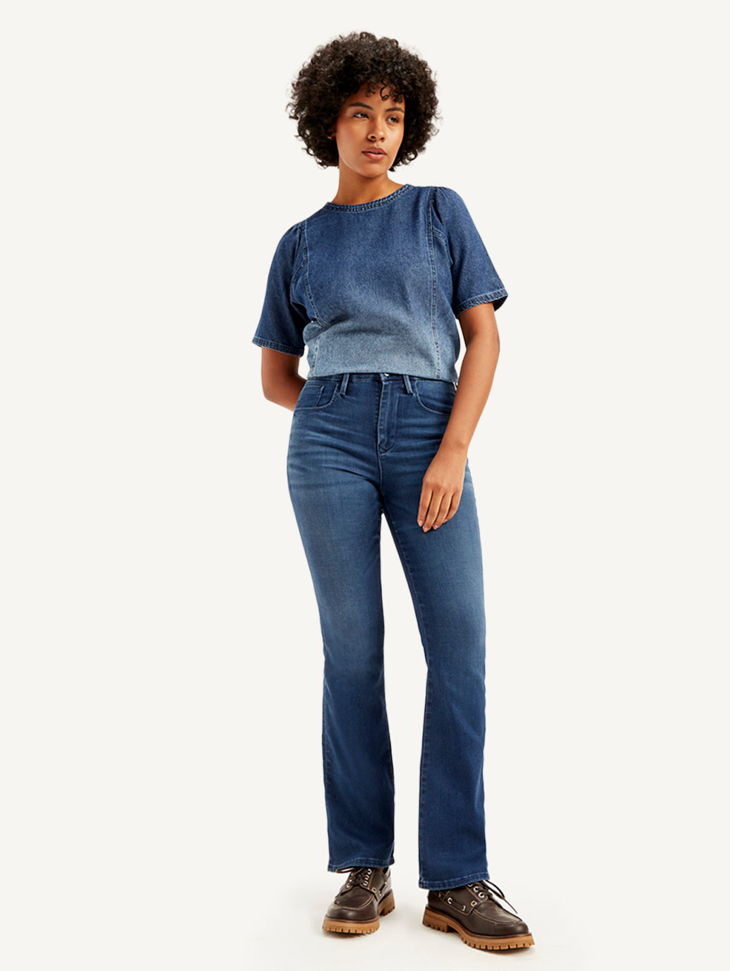 Women's Redloop 725 Navy Blue Flared Fit High Rise Jeans - Styleshot View