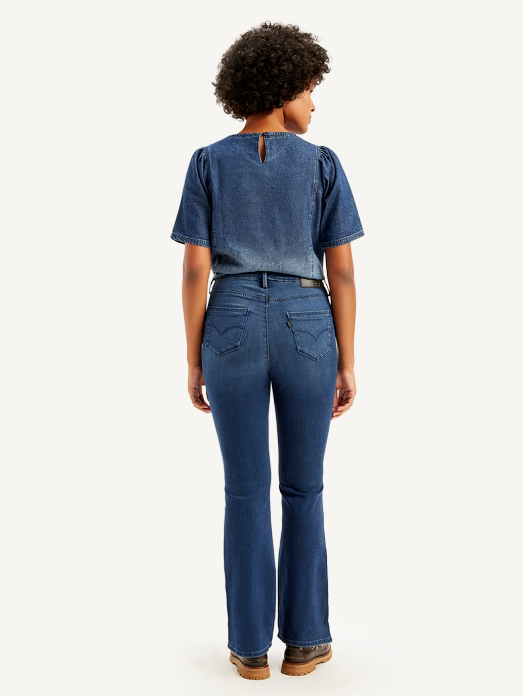 Women's Redloop 725 Navy Blue Flared Fit High Rise Jeans - Back View