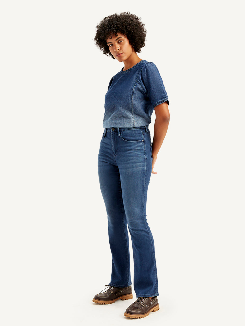 Women's Redloop 725 Navy Blue Flared Fit High Rise Jeans - Side View