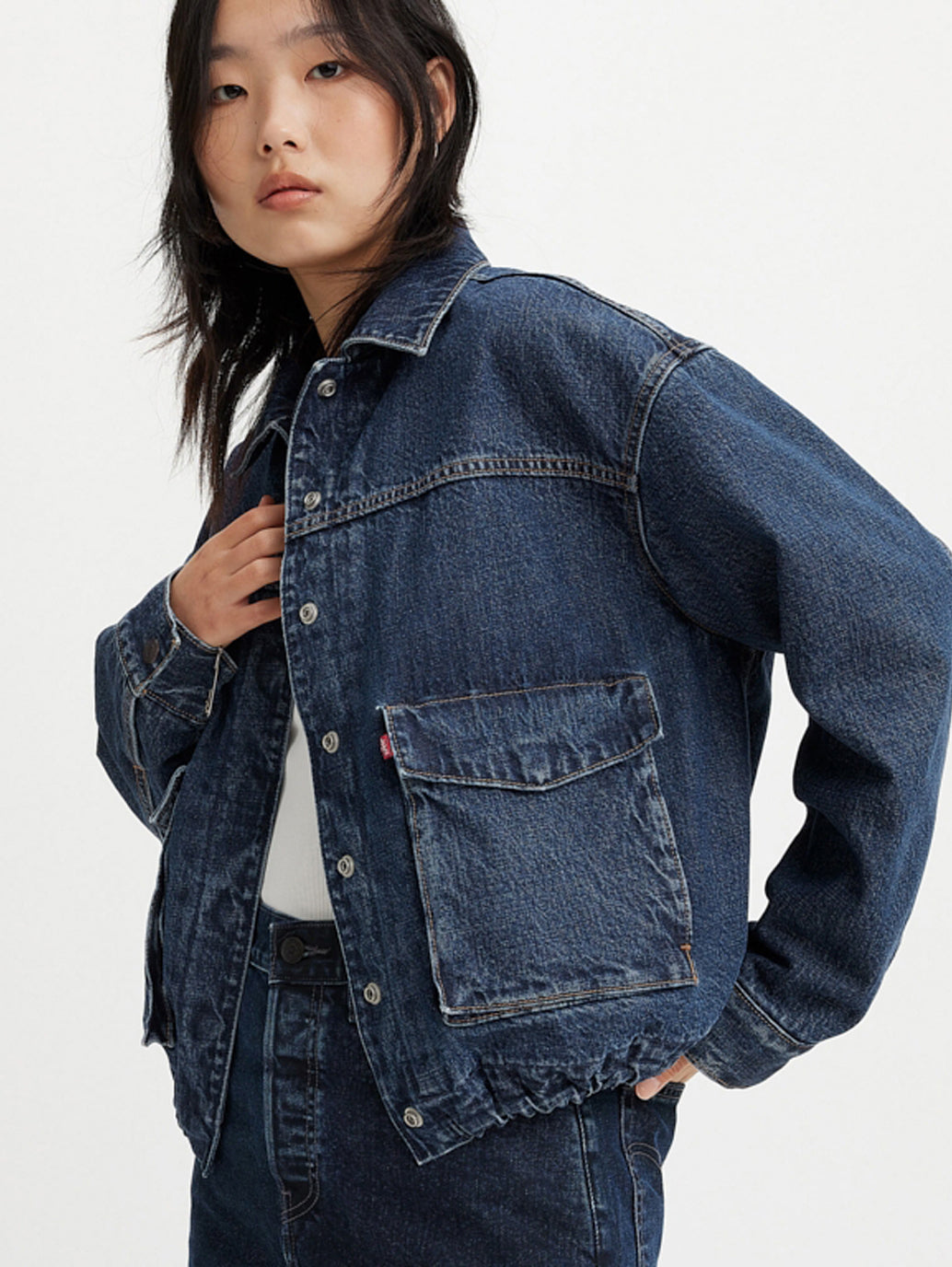 Women's Solid Spread Collar Denim Jacket