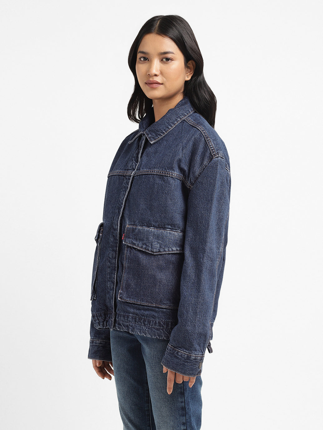 Women's Solid Spread Collar Denim Jacket