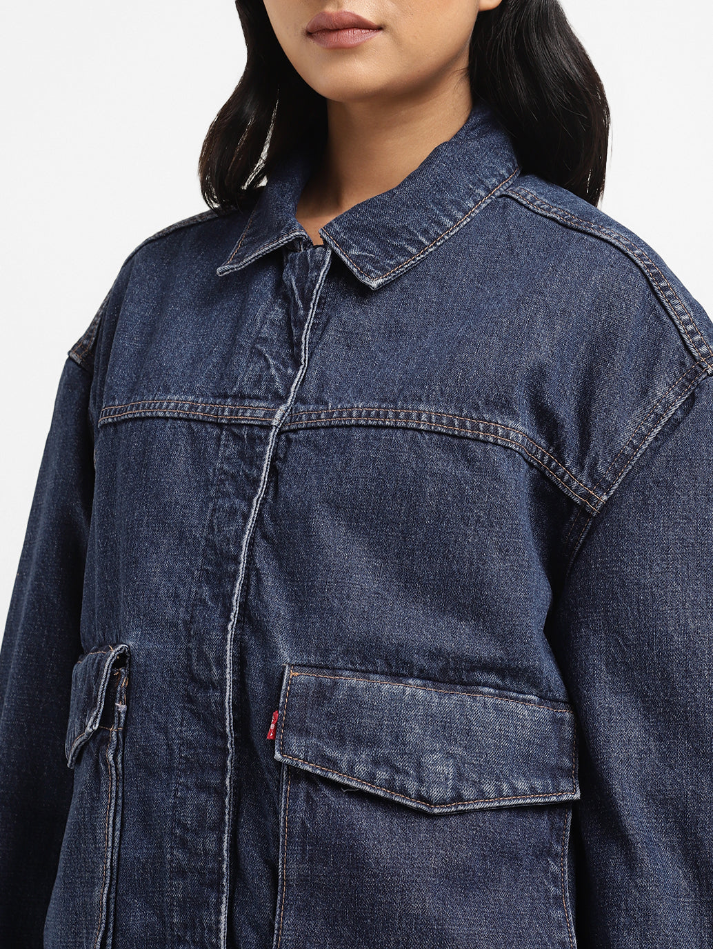 Women's Solid Spread Collar Denim Jacket