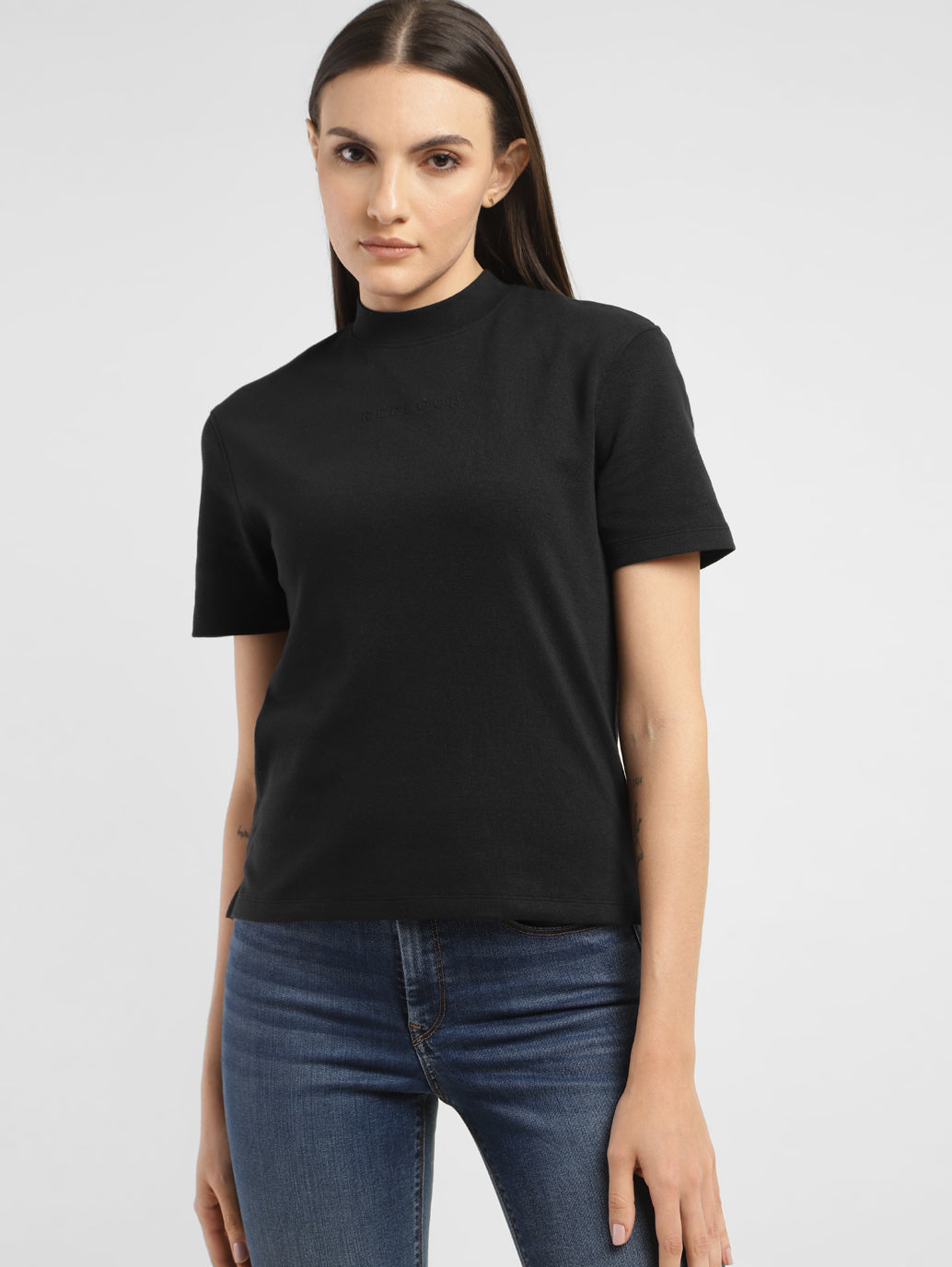 Women's Solid Mock Neck T-shirt - Main Image