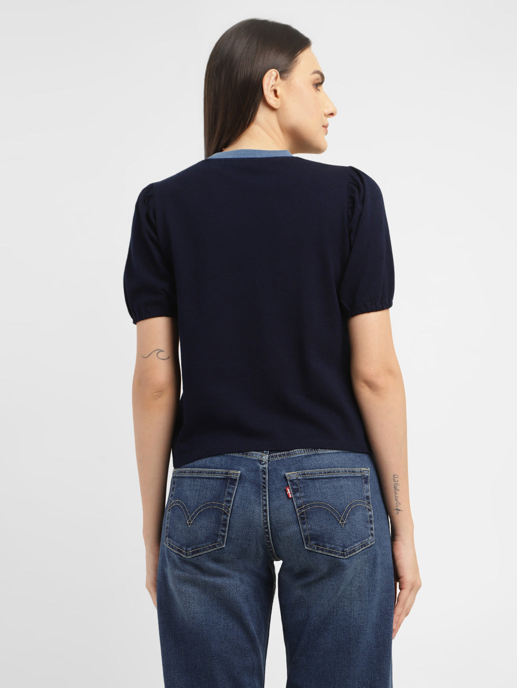 Women's Solid Navy Crew Neck Top