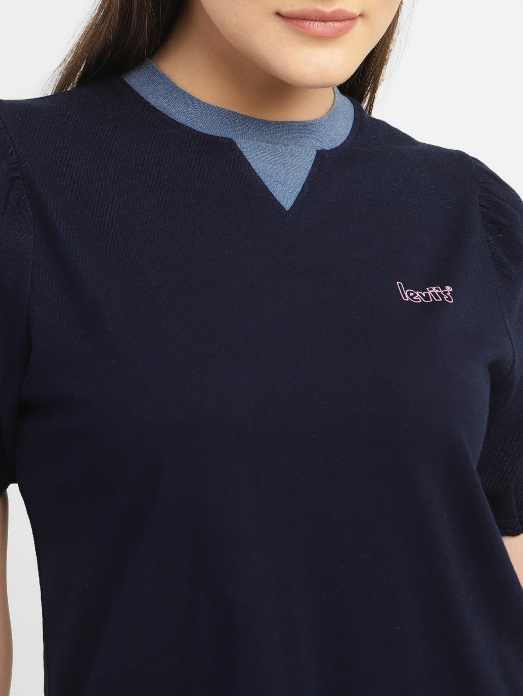 Women's Solid Navy Crew Neck Top