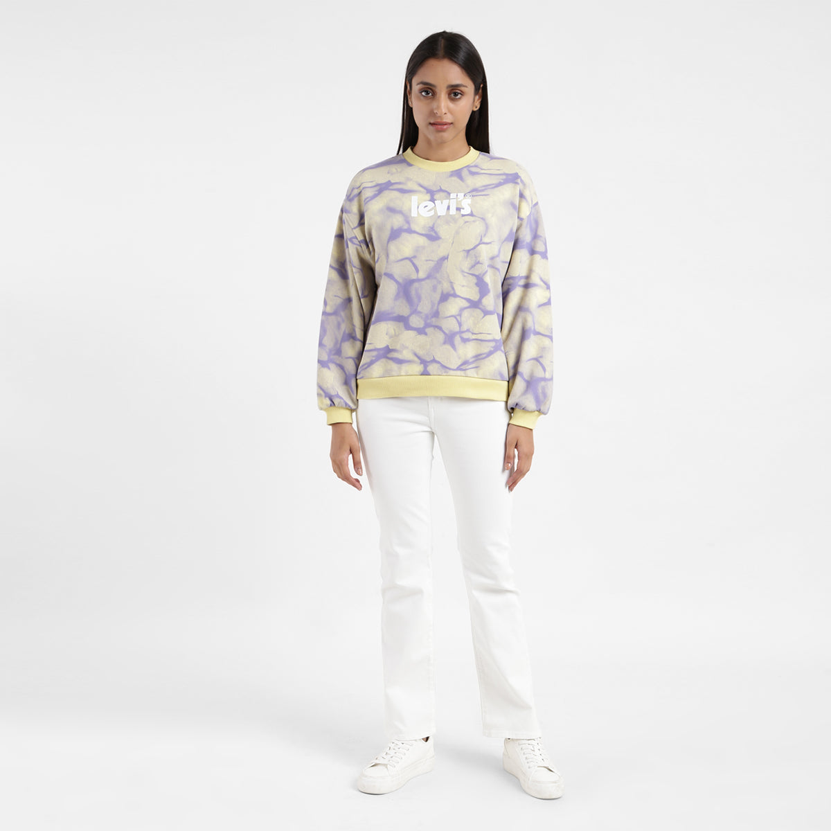 Women's Abstract Yellow Crew Neck Sweatshirt