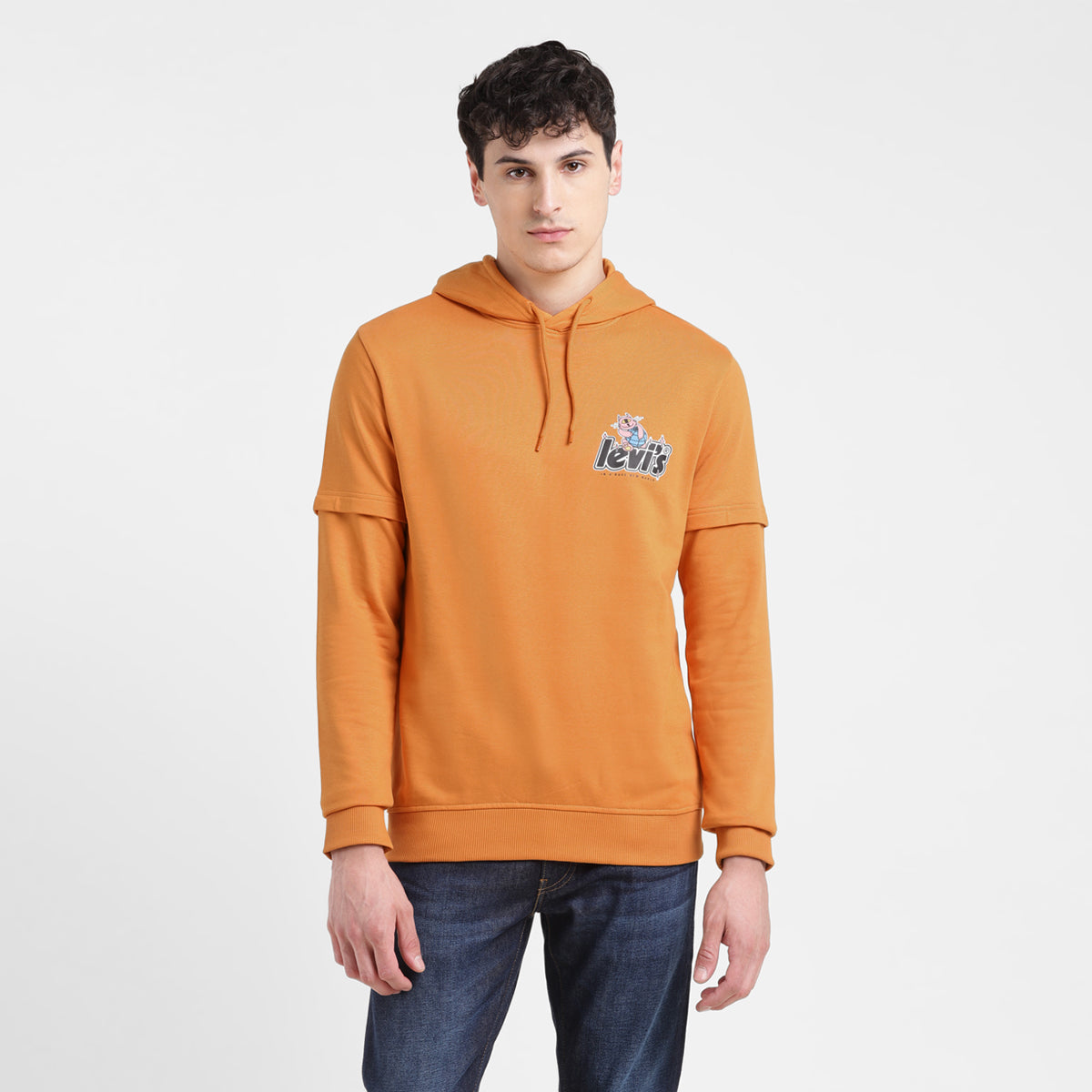 Men's Solid Orange Hooded Sweatshirt