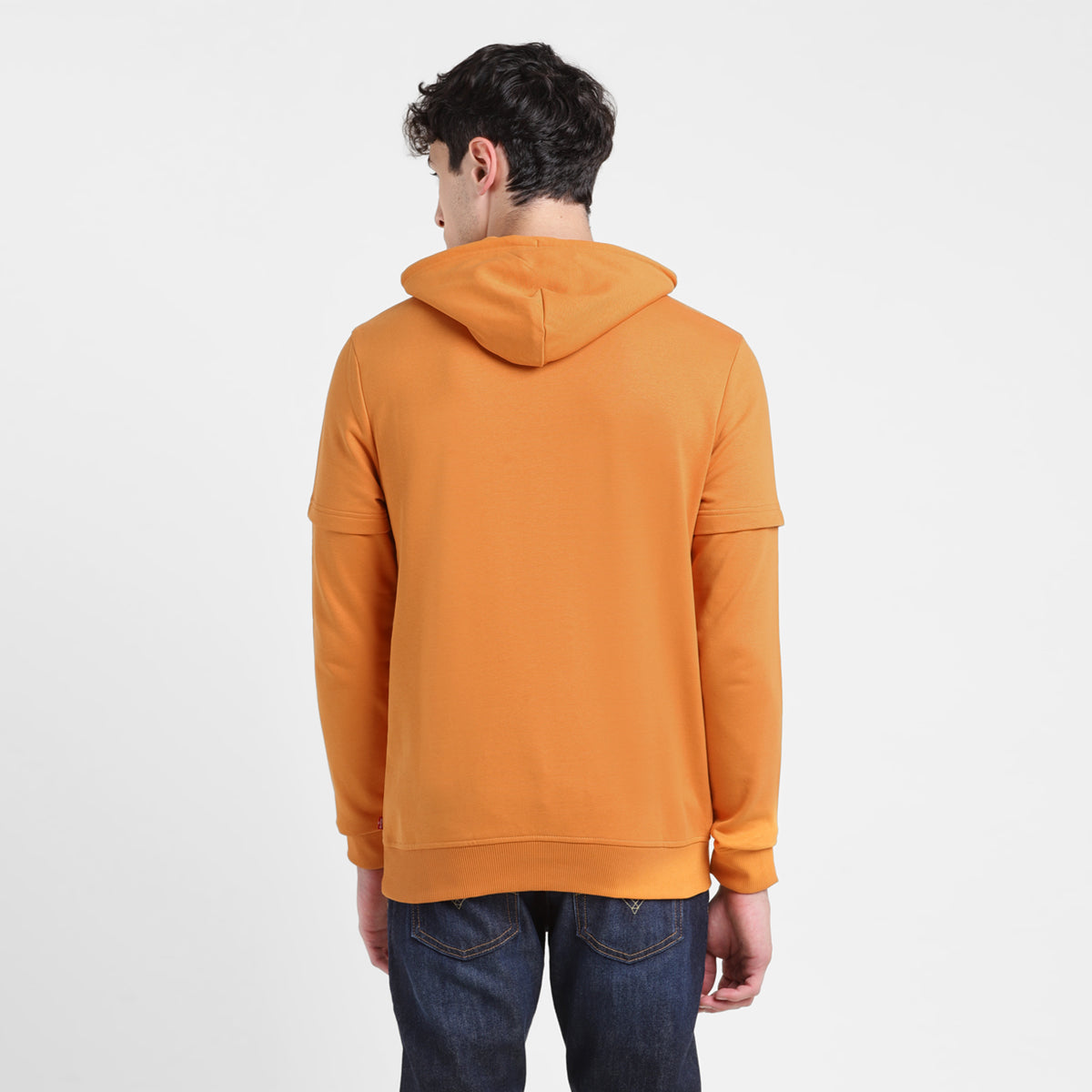 Men's Solid Orange Hooded Sweatshirt