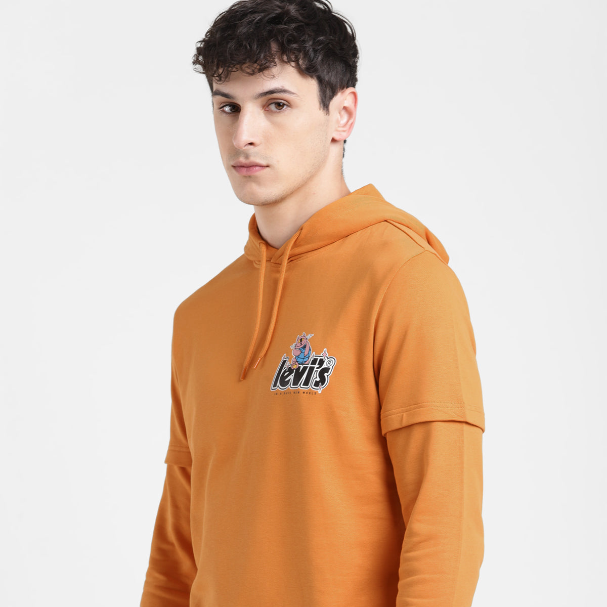 Men's Solid Orange Hooded Sweatshirt