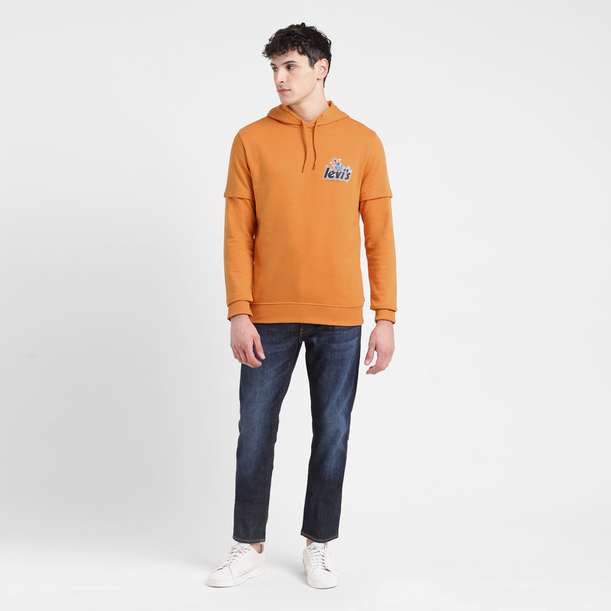 Men's Solid Orange Hooded Sweatshirt