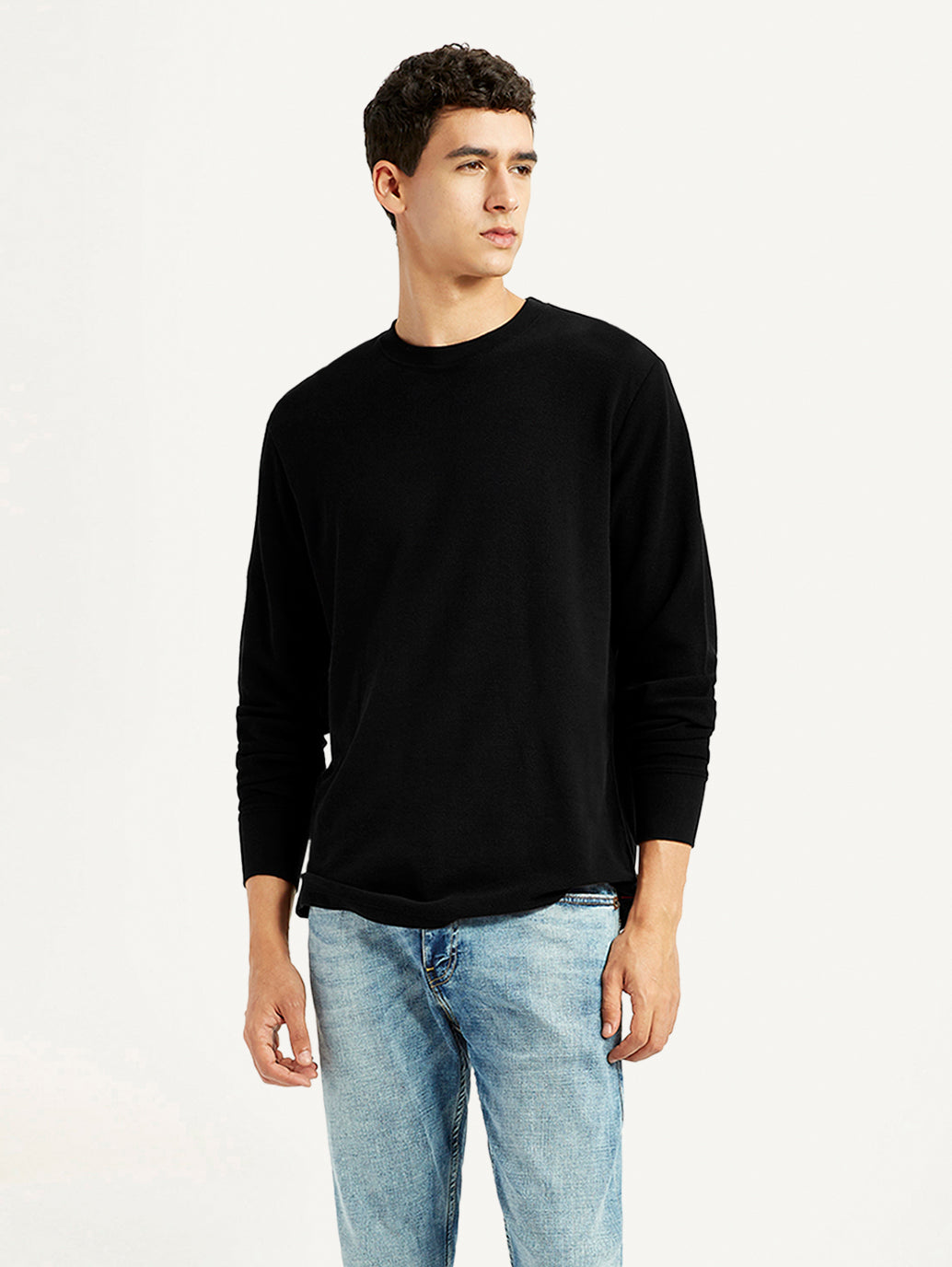 Men's Solid Black Crew Neck T-shirt - Styleshot View